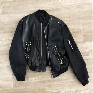 Zara Faux Leather Jacket w/ studs & embroidery